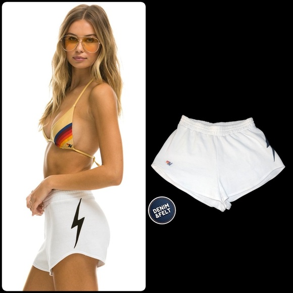 Aviator Nation Women’s BOLT STITCH LOUNGER SHORTS - WHITE // BLACK | EUC!🖤⚡️🖤 - Picture 1 of 15